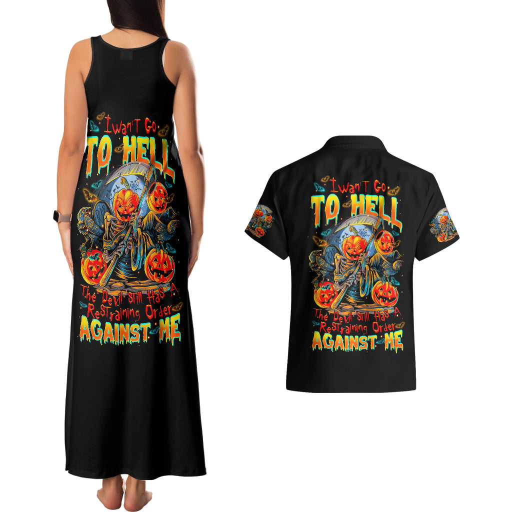 Pumpkin Skull Couples Matching Tank Maxi Dress and Hawaiian Shirt I Wan't Go To Hell The Devil Still Restraining Against Me - Wonder Print Shop