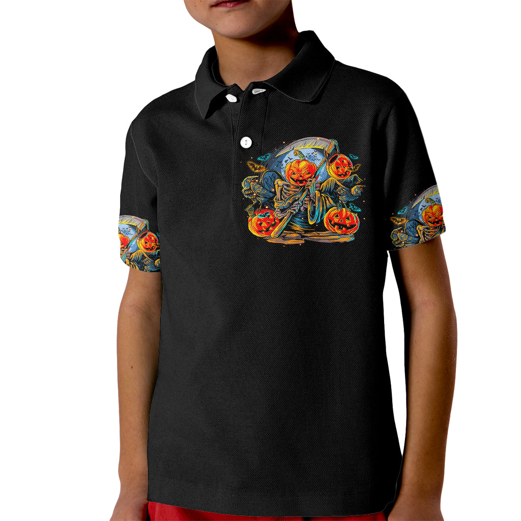 Pumpkin Skull Kid Polo Shirt I Wan't Go To Hell The Devil Still Restraining Against Me - Wonder Print Shop