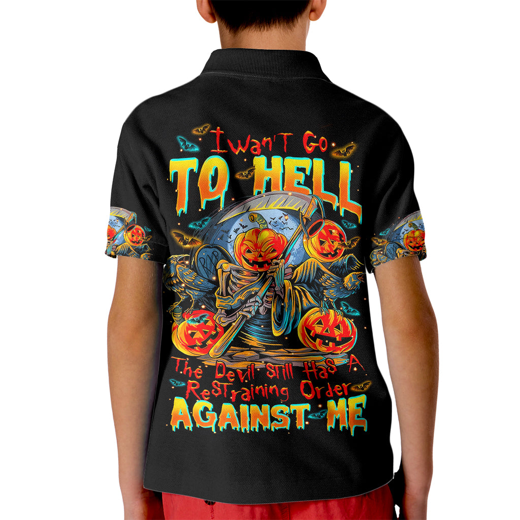Pumpkin Skull Kid Polo Shirt I Wan't Go To Hell The Devil Still Restraining Against Me - Wonder Print Shop