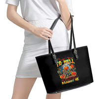 Pumpkin Skull Leather Tote Bag I Wan't Go To Hell The Devil Still Restraining Against Me - Wonder Print Shop