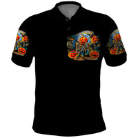 Pumpkin Skull Polo Shirt I Wan't Go To Hell The Devil Still Restraining Against Me - Wonder Print Shop