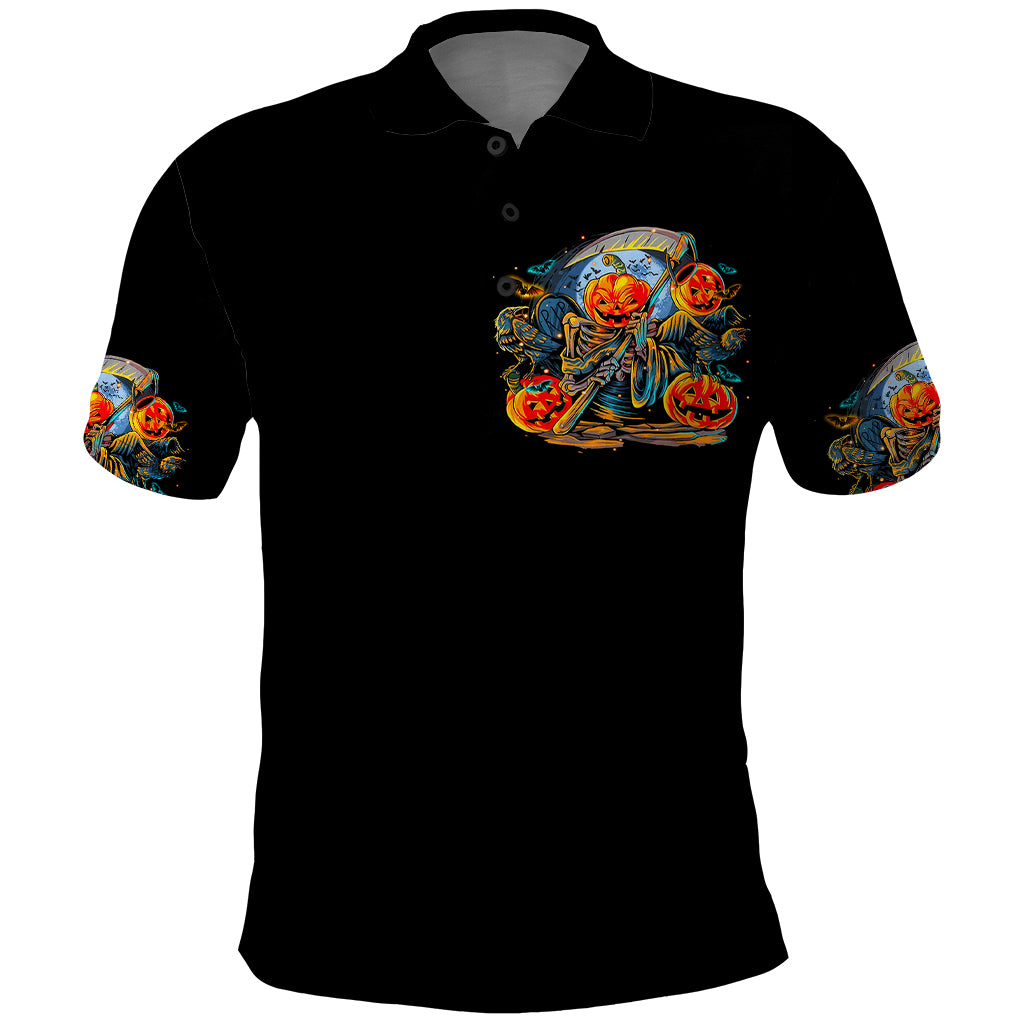 Pumpkin Skull Polo Shirt I Wan't Go To Hell The Devil Still Restraining Against Me - Wonder Print Shop