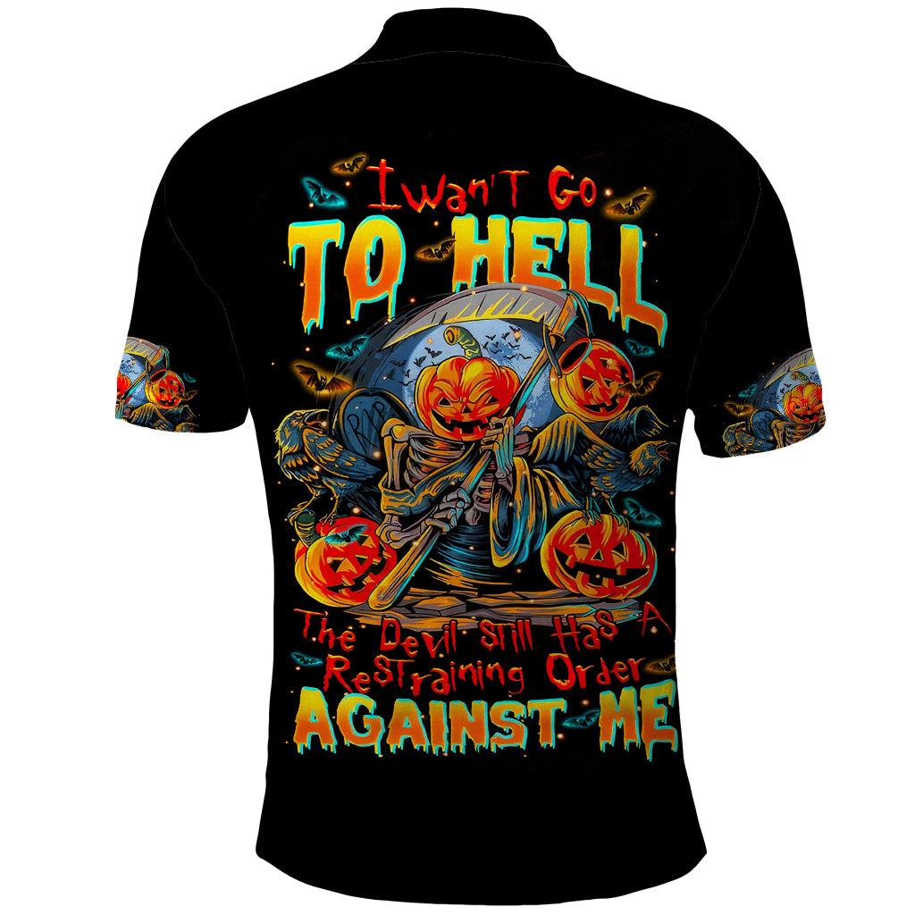 Pumpkin Skull Polo Shirt I Wan't Go To Hell The Devil Still Restraining Against Me - Wonder Print Shop