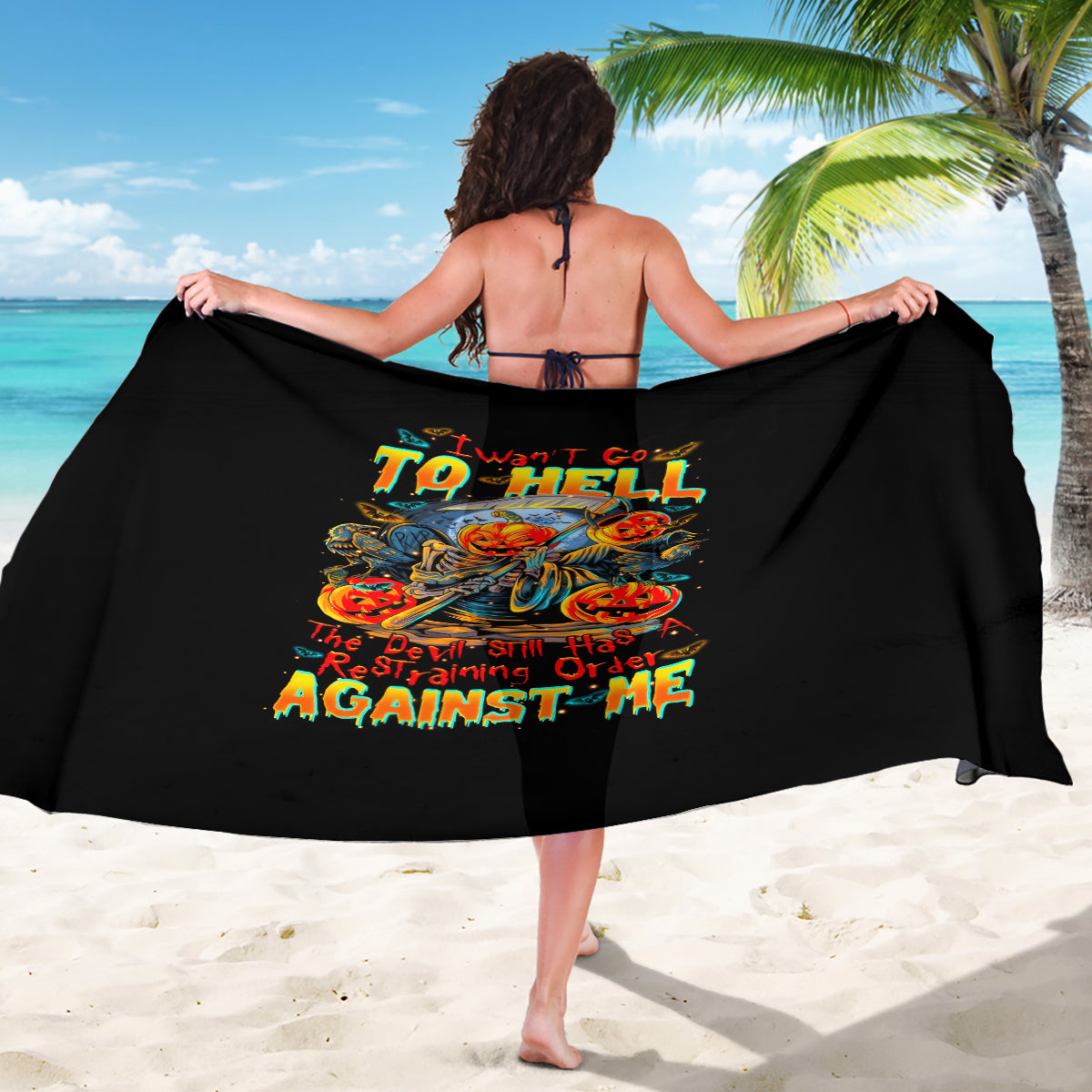 Pumpkin Skull Sarong I Wan't Go To Hell The Devil Still Restraining Against Me - Wonder Print Shop