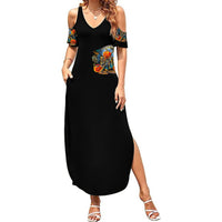 Pumpkin Skull Summer Maxi Dress I Wan't Go To Hell The Devil Still Restraining Against Me - Wonder Print Shop