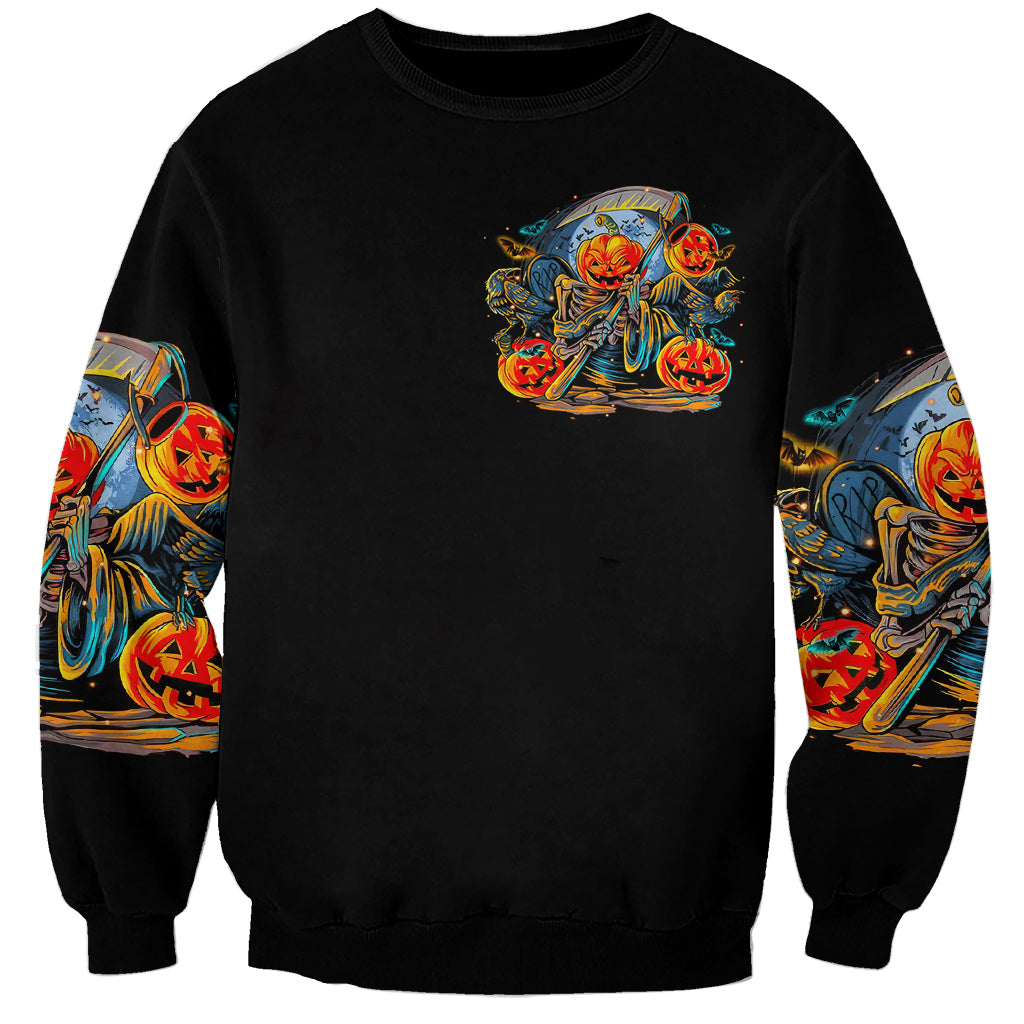 Pumpkin Skull Sweatshirt I Wan't Go To Hell The Devil Still Restraining Against Me - Wonder Print Shop
