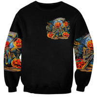 Pumpkin Skull Sweatshirt I Wan't Go To Hell The Devil Still Restraining Against Me - Wonder Print Shop
