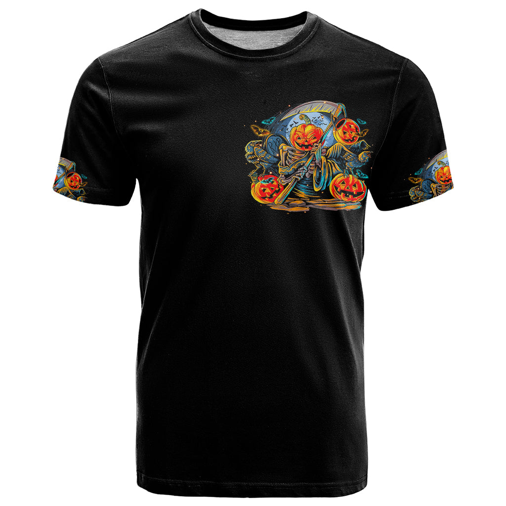 Pumpkin Skull T Shirt I Wan't Go To Hell The Devil Still Restraining Against Me - Wonder Print Shop