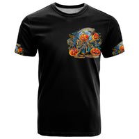 Pumpkin Skull T Shirt I Wan't Go To Hell The Devil Still Restraining Against Me - Wonder Print Shop