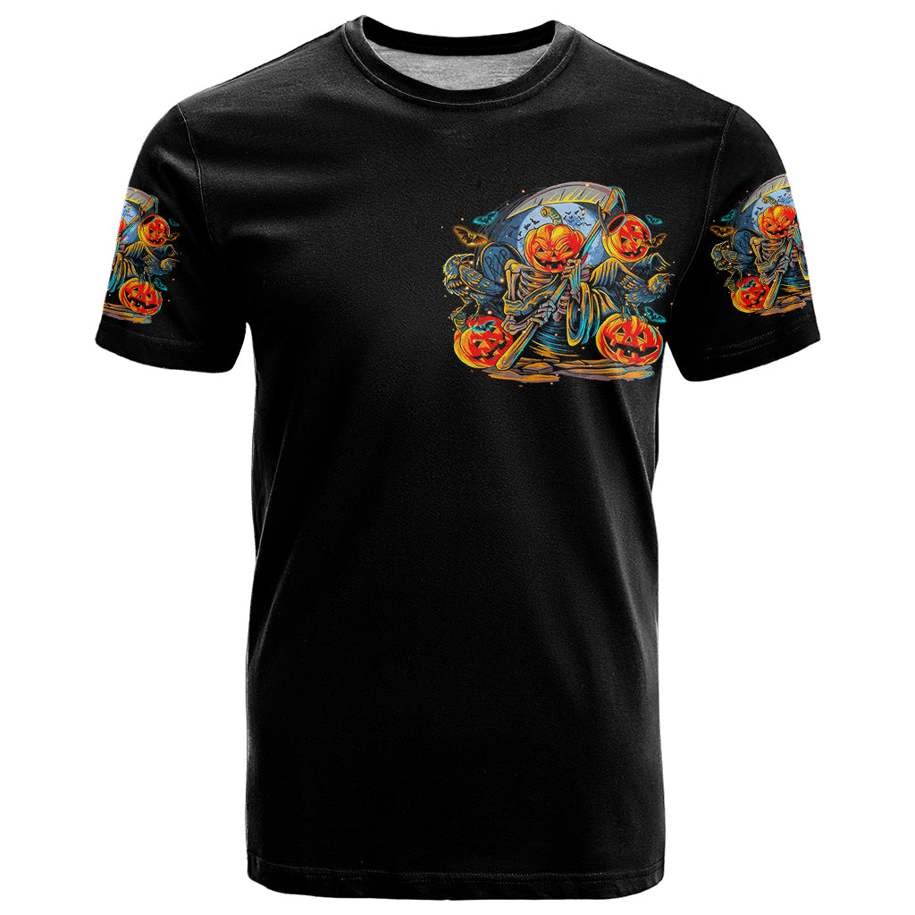 Pumpkin Skull T Shirt I Wan't Go To Hell The Devil Still Restraining Against Me - Wonder Print Shop