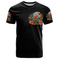 Pumpkin Skull T Shirt I Wan't Go To Hell The Devil Still Restraining Against Me - Wonder Print Shop