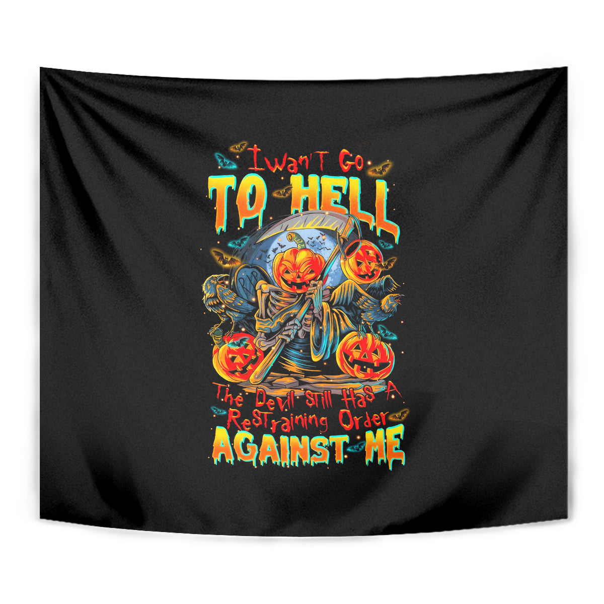 Pumpkin Skull Tapestry I Wan't Go To Hell The Devil Still Restraining Against Me - Wonder Print Shop