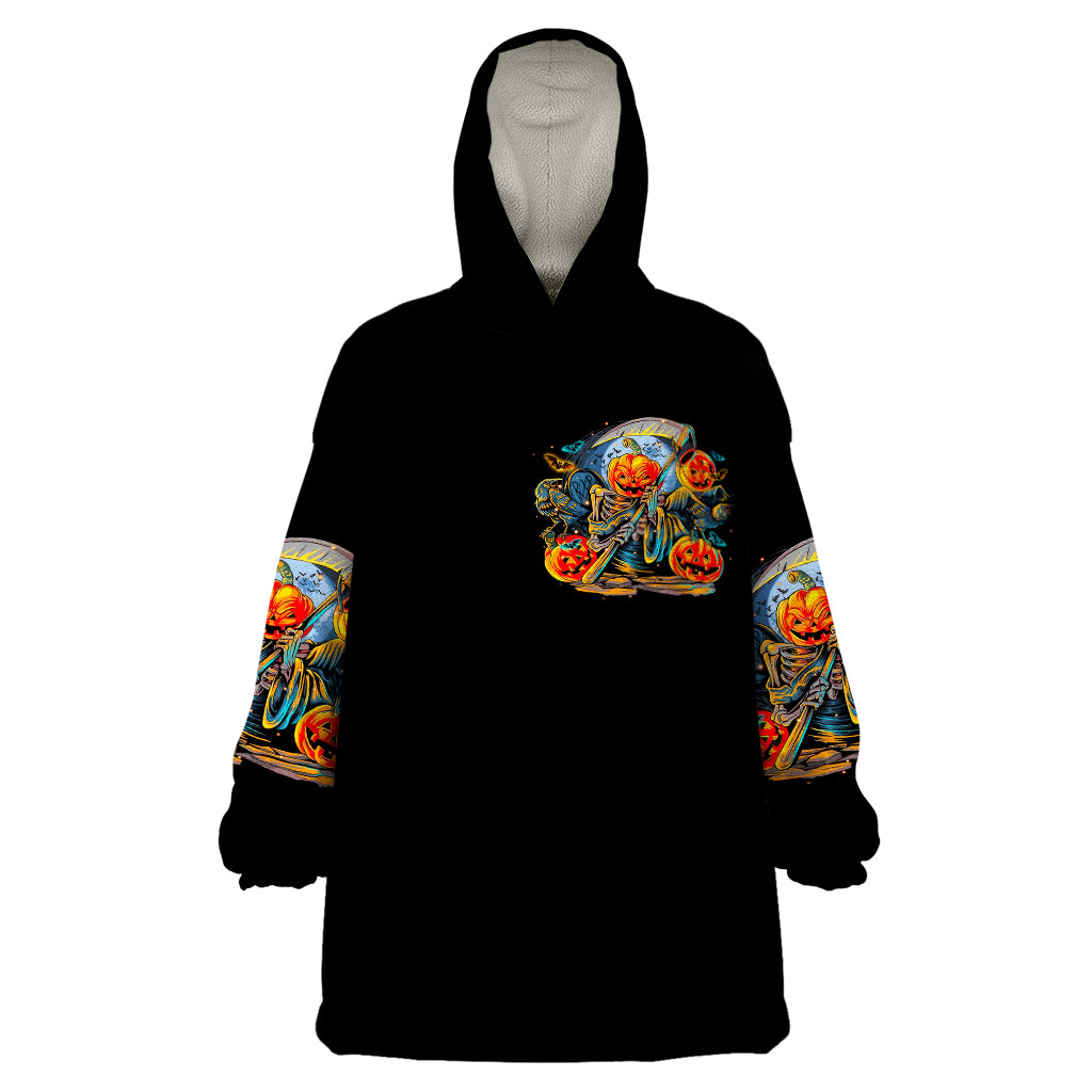 Pumpkin Skull Wearable Blanket Hoodie I Wan't Go To Hell The Devil Still Restraining Against Me - Wonder Print Shop