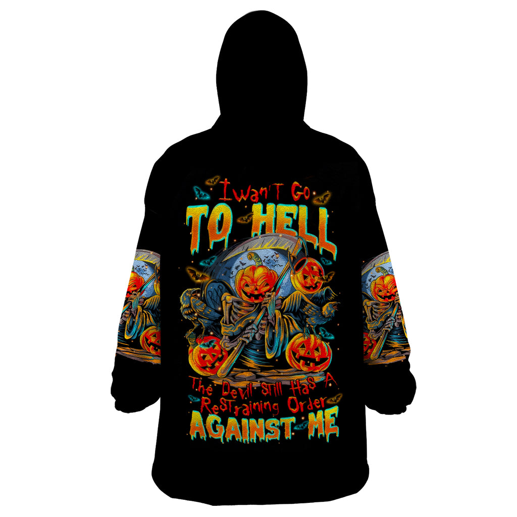 Pumpkin Skull Wearable Blanket Hoodie I Wan't Go To Hell The Devil Still Restraining Against Me - Wonder Print Shop