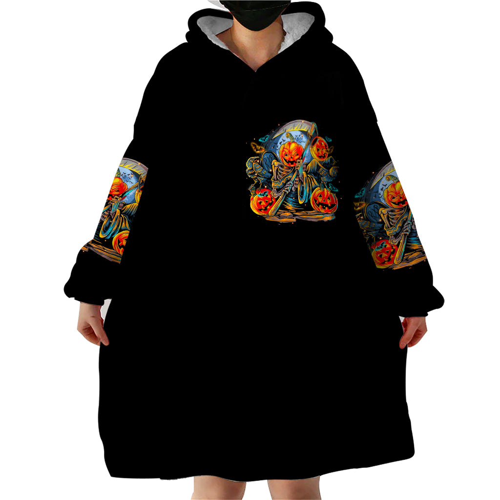 Pumpkin Skull Wearable Blanket Hoodie I Wan't Go To Hell The Devil Still Restraining Against Me - Wonder Print Shop
