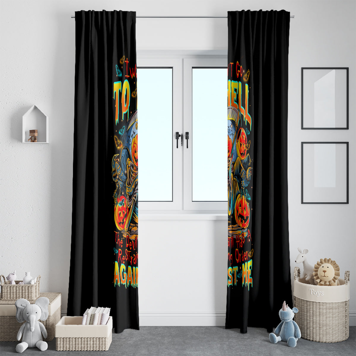 Pumpkin Skull Window Curtain I Wan't Go To Hell The Devil Still Restraining Against Me - Wonder Print Shop