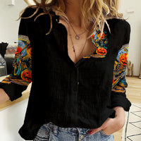 Pumpkin Skull Women Casual Shirt I Wan't Go To Hell The Devil Still Restraining Against Me - Wonder Print Shop