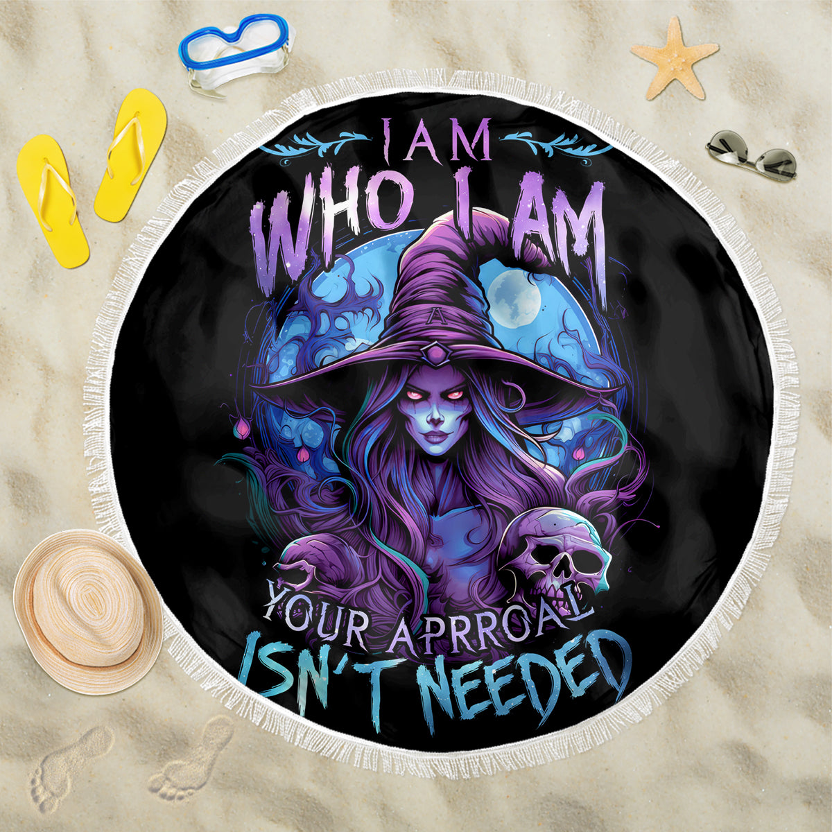 Witch Skull Beach Blanket Iam Who Iam Your Approval Isn't Need - Wonder Print Shop
