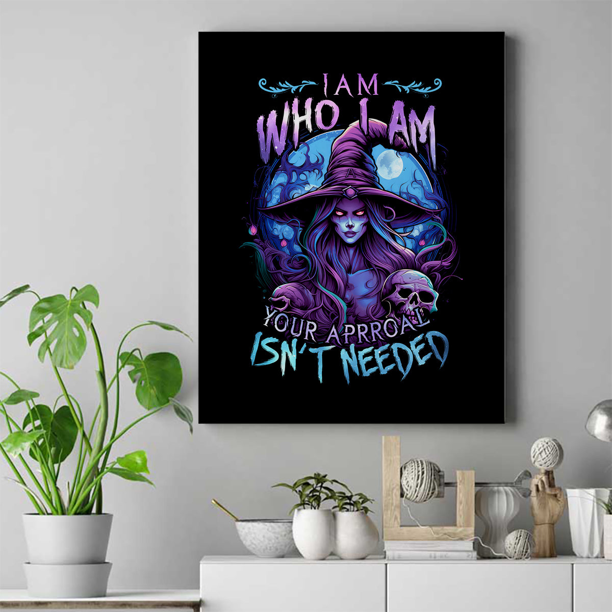 Witch Skull Canvas Wall Art Iam Who Iam Your Approval Isn't Need - Wonder Print Shop
