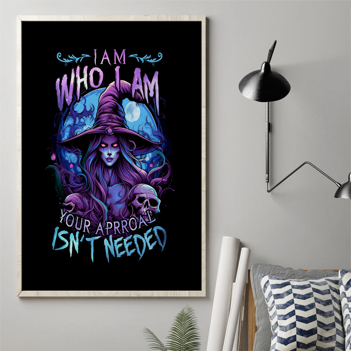 Witch Skull Canvas Wall Art Iam Who Iam Your Approval Isn't Need - Wonder Print Shop