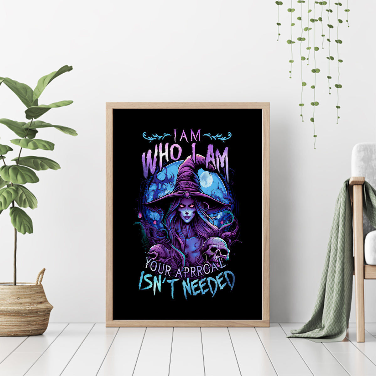 Witch Skull Canvas Wall Art Iam Who Iam Your Approval Isn't Need - Wonder Print Shop