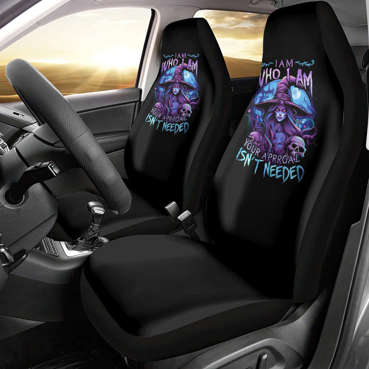 Witch Skull Car Seat Cover Iam Who Iam Your Approval Isn't Need - Wonder Print Shop