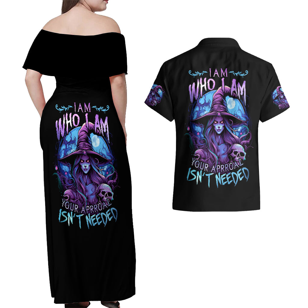 Witch Skull Couples Matching Off Shoulder Maxi Dress and Hawaiian Shirt Iam Who Iam Your Approval Isn't Need - Wonder Print Shop
