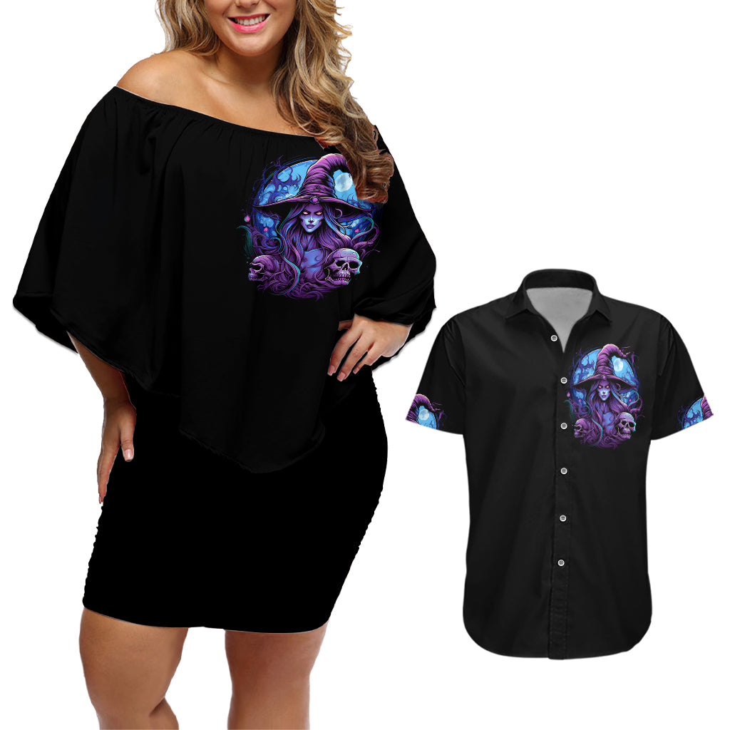 Witch Skull Couples Matching Off Shoulder Short Dress and Hawaiian Shirt Iam Who Iam Your Approval Isn't Need - Wonder Print Shop