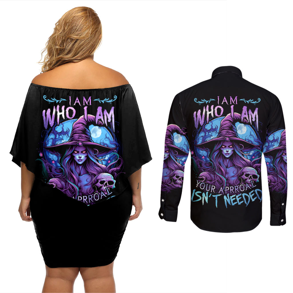 Witch Skull Couples Matching Off Shoulder Short Dress and Long Sleeve Button Shirts Iam Who Iam Your Approval Isn't Need - Wonder Print Shop