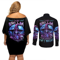 Witch Skull Couples Matching Off Shoulder Short Dress and Long Sleeve Button Shirts Iam Who Iam Your Approval Isn't Need - Wonder Print Shop