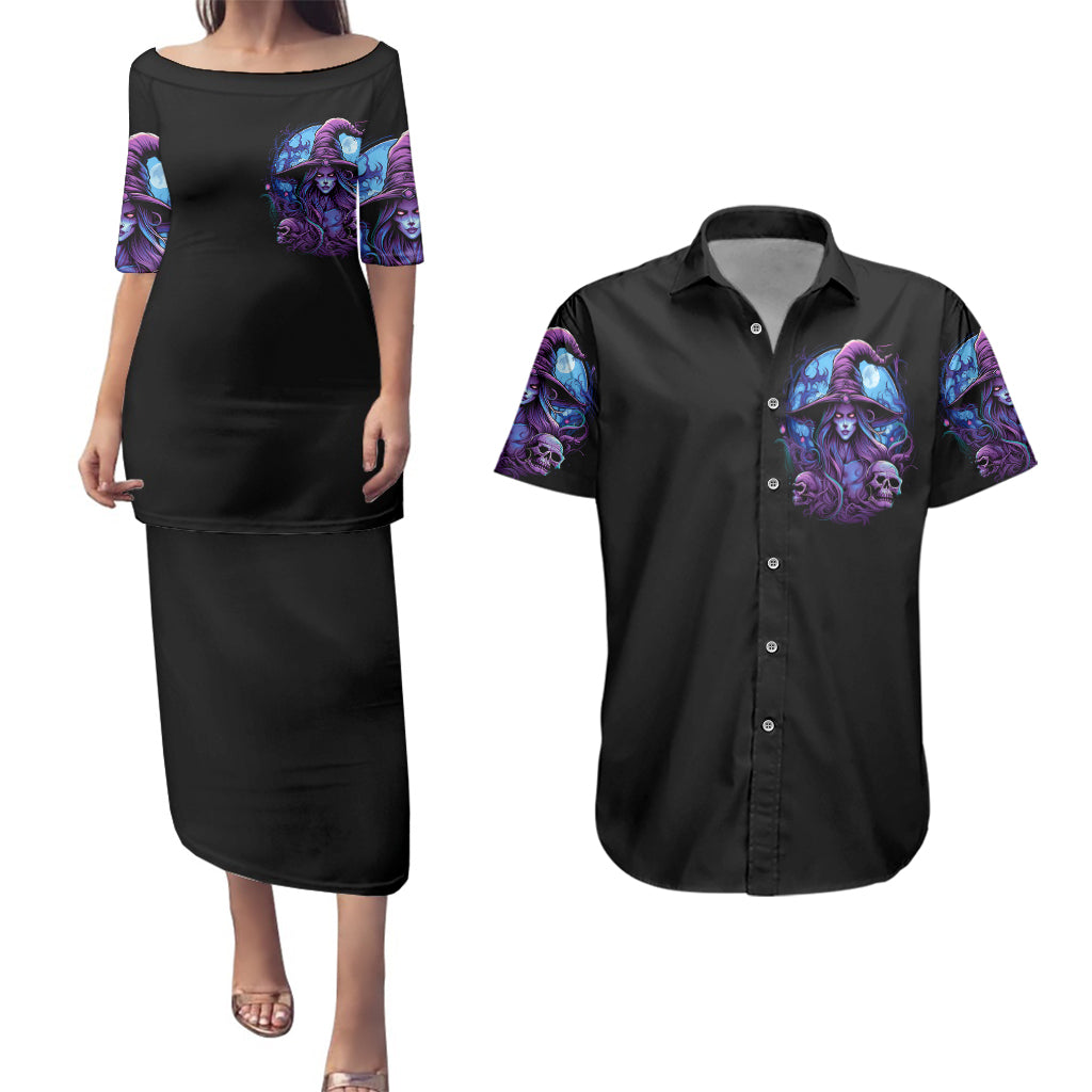 Witch Skull Couples Matching Puletasi Dress and Hawaiian Shirt Iam Who Iam Your Approval Isn't Need - Wonder Print Shop