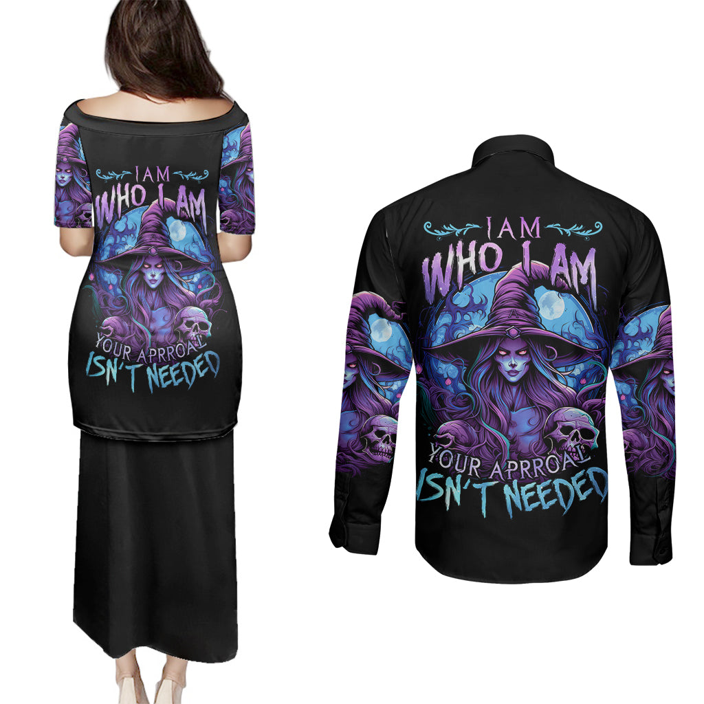 Witch Skull Couples Matching Puletasi Dress and Long Sleeve Button Shirts Iam Who Iam Your Approval Isn't Need - Wonder Print Shop