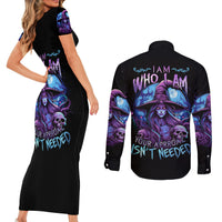 Witch Skull Couples Matching Short Sleeve Bodycon Dress and Long Sleeve Button Shirts Iam Who Iam Your Approval Isn't Need - Wonder Print Shop