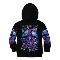 Black zip-up hoodie with large back witch skull graphic and bold text