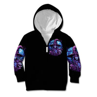 Black zip-up hoodie front view with centered witch graphic and visible zipper