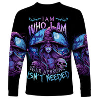 Witch Skull Long Sleeve Shirt Iam Who Iam Your Approval Isn't Need - Wonder Print Shop