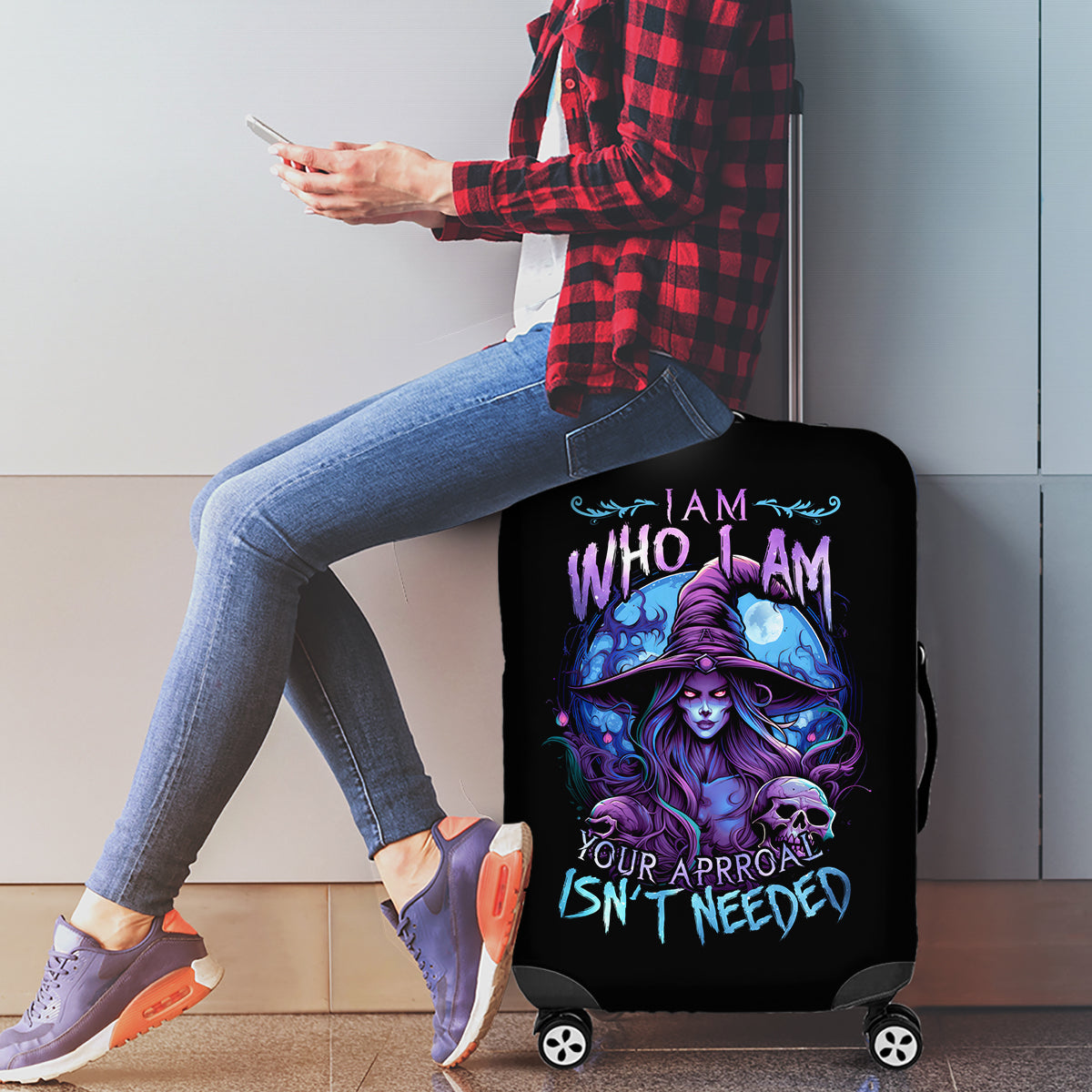 Witch Skull Luggage Cover Iam Who Iam Your Approval Isn't Need - Wonder Print Shop