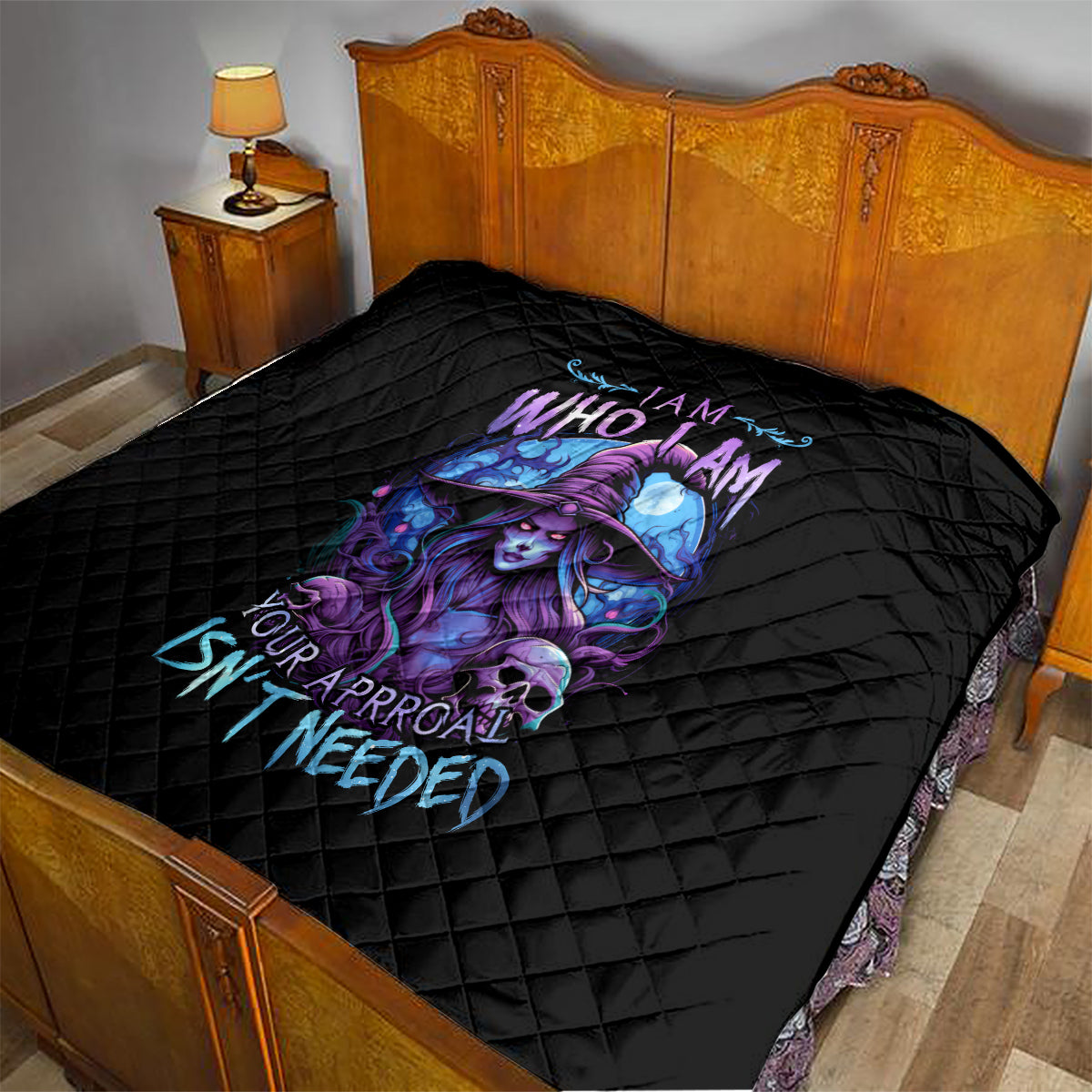 Witch Skull Quilt Iam Who Iam Your Approval Isn't Need - Wonder Print Shop