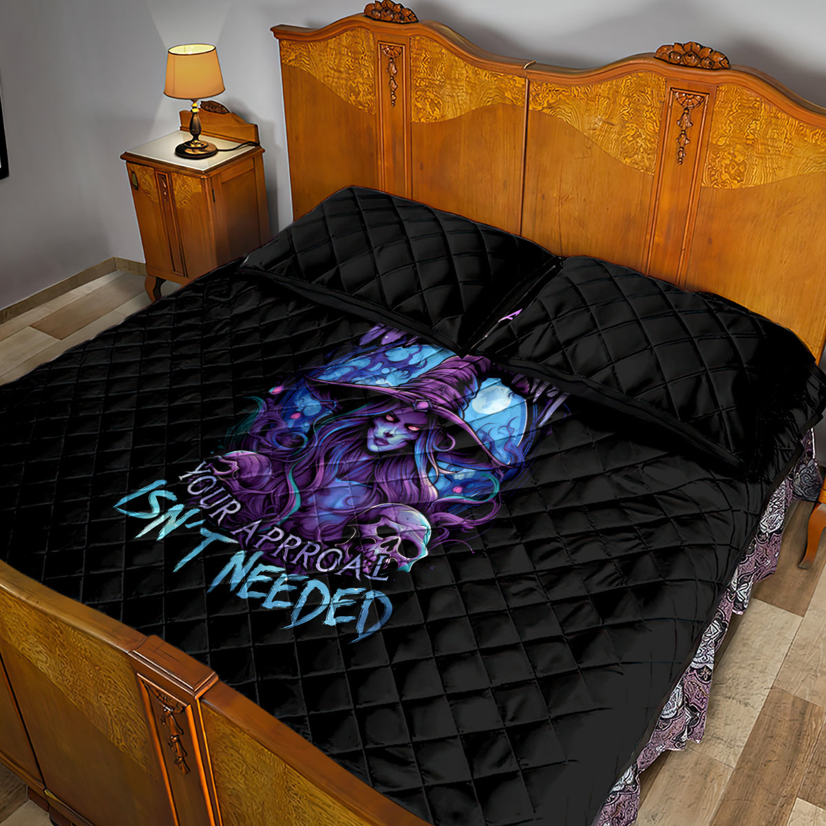 Witch Skull Quilt Bed Set Iam Who Iam Your Approval Isn't Need - Wonder Print Shop