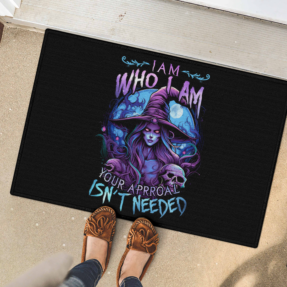 Witch Skull Rubber Doormat Iam Who Iam Your Approval Isn't Need - Wonder Print Shop
