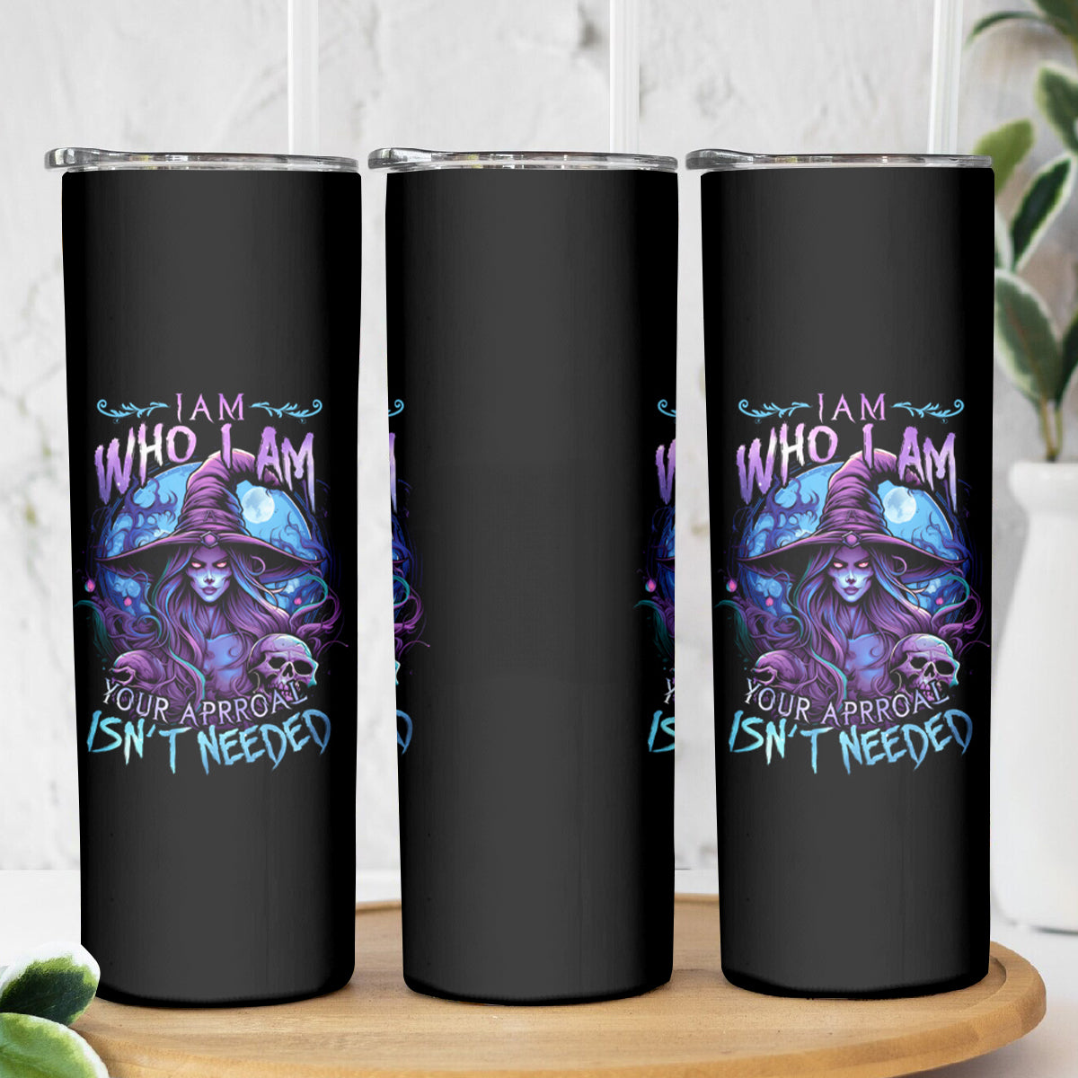 Witch Skull Skinny Tumbler Iam Who Iam Your Approval Isn't Need - Wonder Print Shop