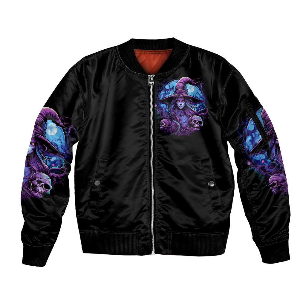 Witch Skull Sleeve Zip Bomber Jacket Iam Who Iam Your Approval Isn't Need - Wonder Print Shop