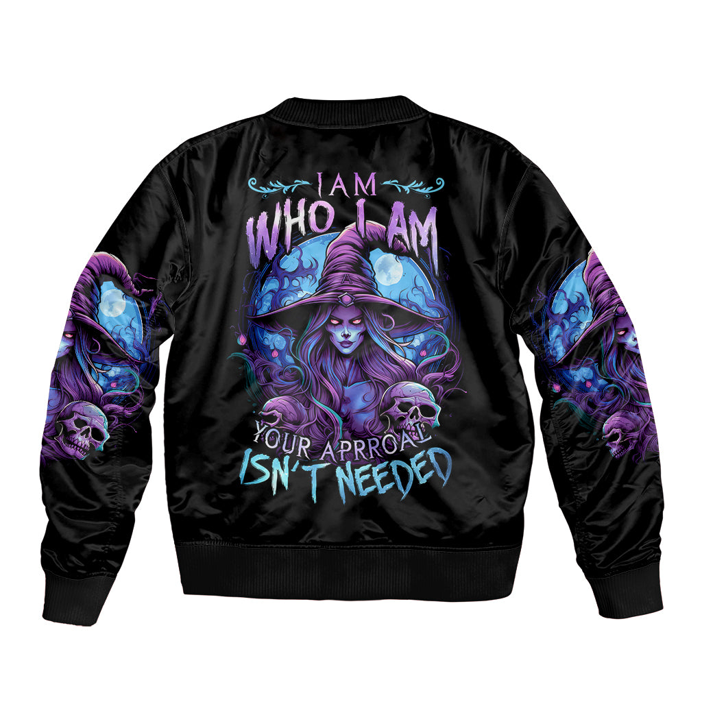 Witch Skull Sleeve Zip Bomber Jacket Iam Who Iam Your Approval Isn't Need - Wonder Print Shop