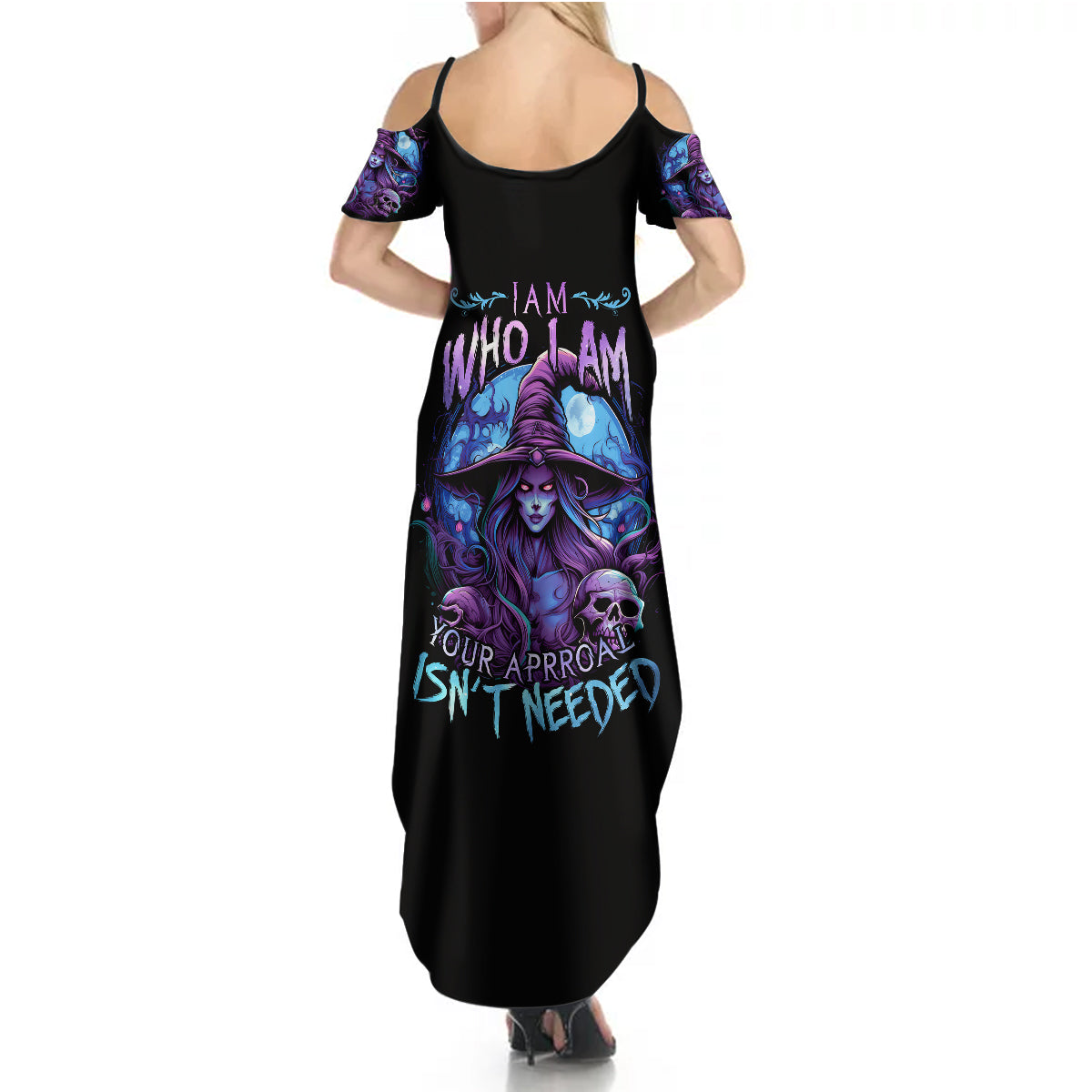 Witch Skull Summer Maxi Dress Iam Who Iam Your Approval Isn't Need - Wonder Print Shop