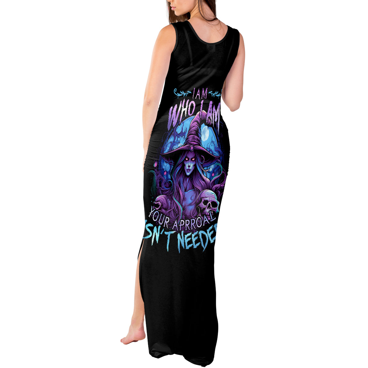 Witch Skull Tank Maxi Dress Iam Who Iam Your Approval Isn't Need - Wonder Print Shop