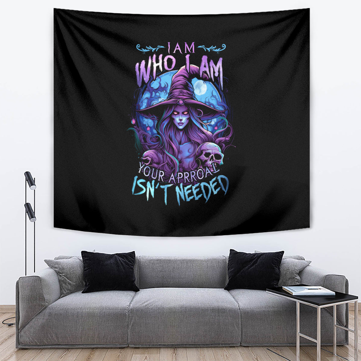 Witch Skull Tapestry Iam Who Iam Your Approval Isn't Need - Wonder Print Shop
