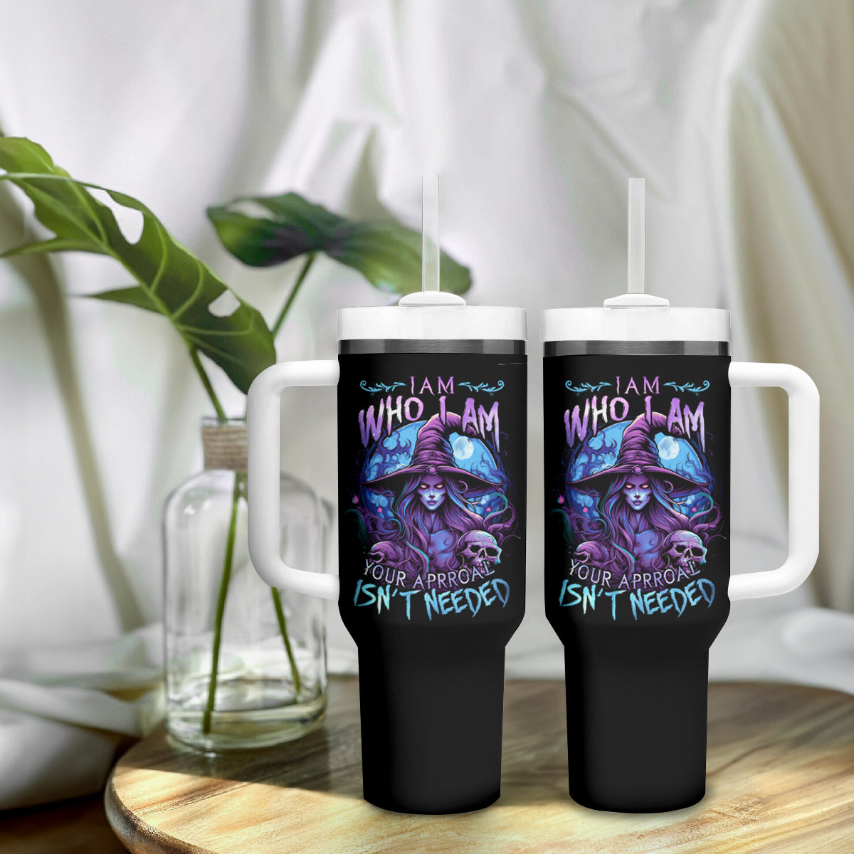Witch Skull Tumbler With Handle Iam Who Iam Your Approval Isn't Need - Wonder Print Shop