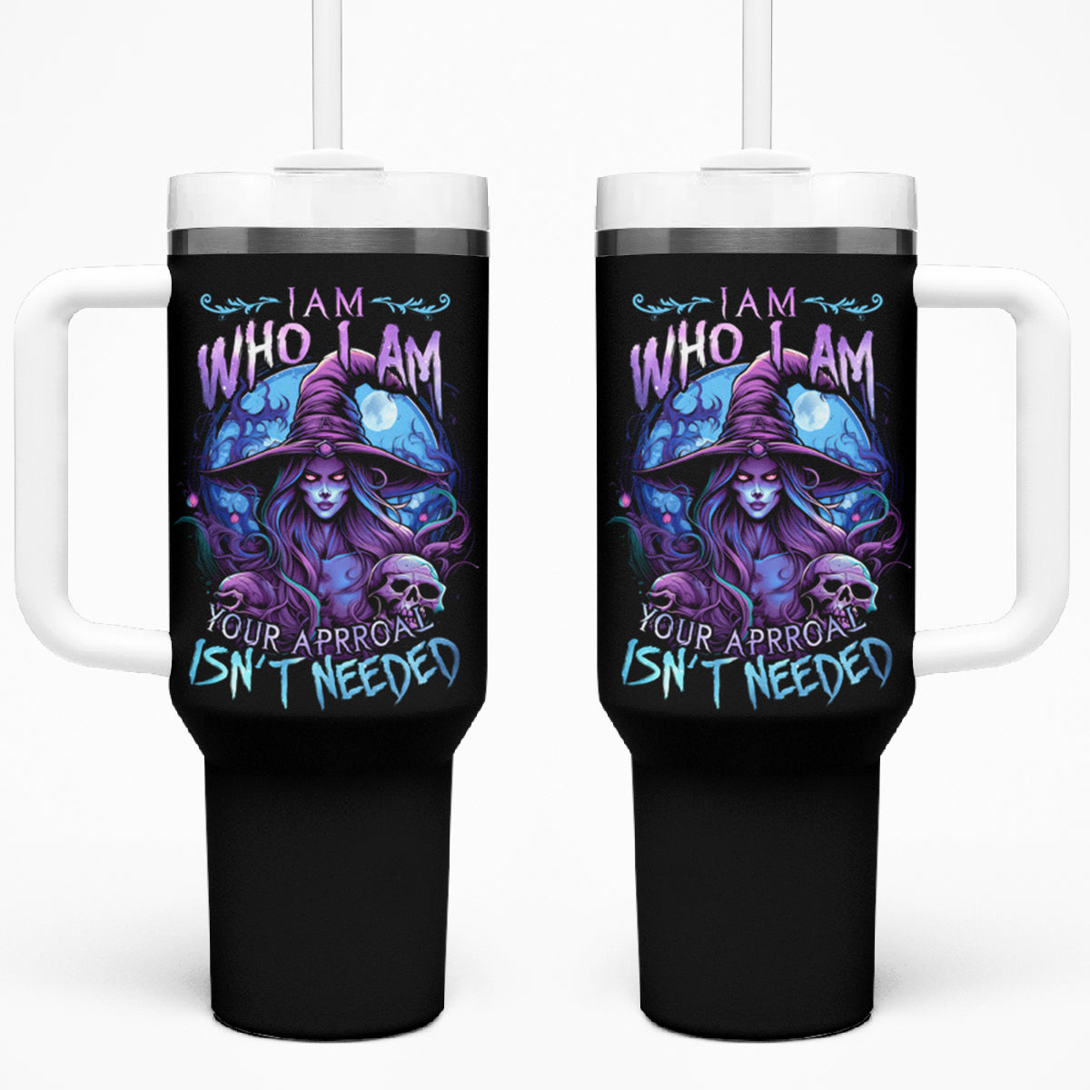 Witch Skull Tumbler With Handle Iam Who Iam Your Approval Isn't Need - Wonder Print Shop