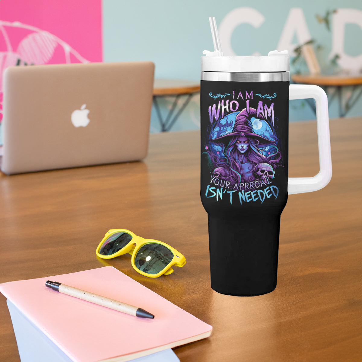 Witch Skull Tumbler With Handle Iam Who Iam Your Approval Isn't Need - Wonder Print Shop