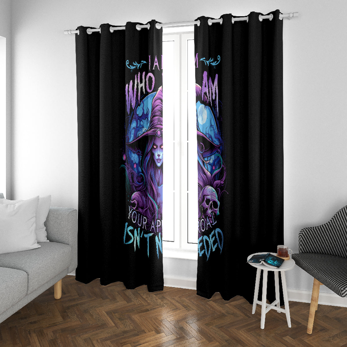 Witch Skull Window Curtain Iam Who Iam Your Approval Isn't Need - Wonder Print Shop